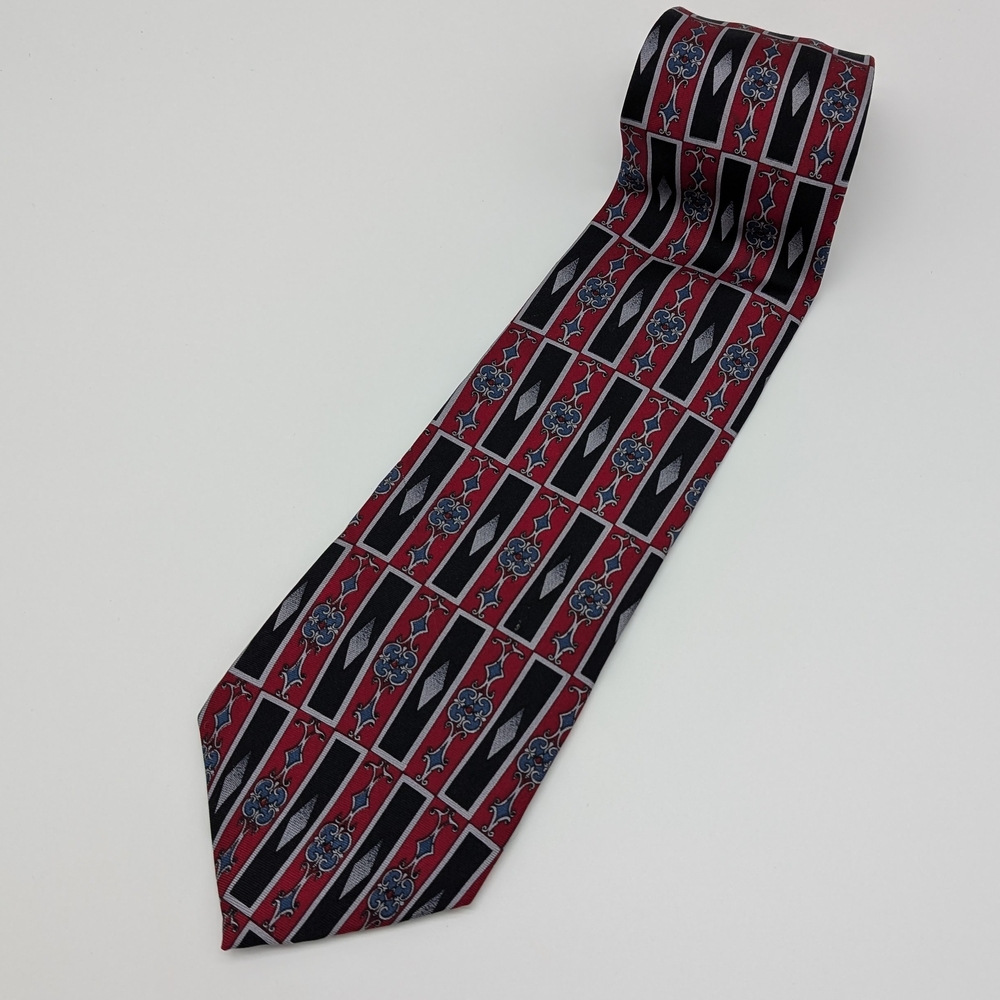 Oscar de la Renta Red and Black Patterned Men's Tie 100% Silk